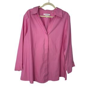 Foxcroft Heritage Non-Iron Shirt 18W Pink Cotton Poplin Button Front Classic
